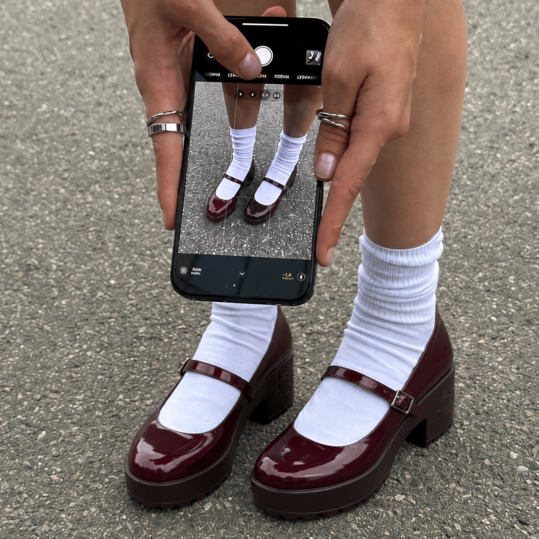 strappy DREY heel - patent burgundy